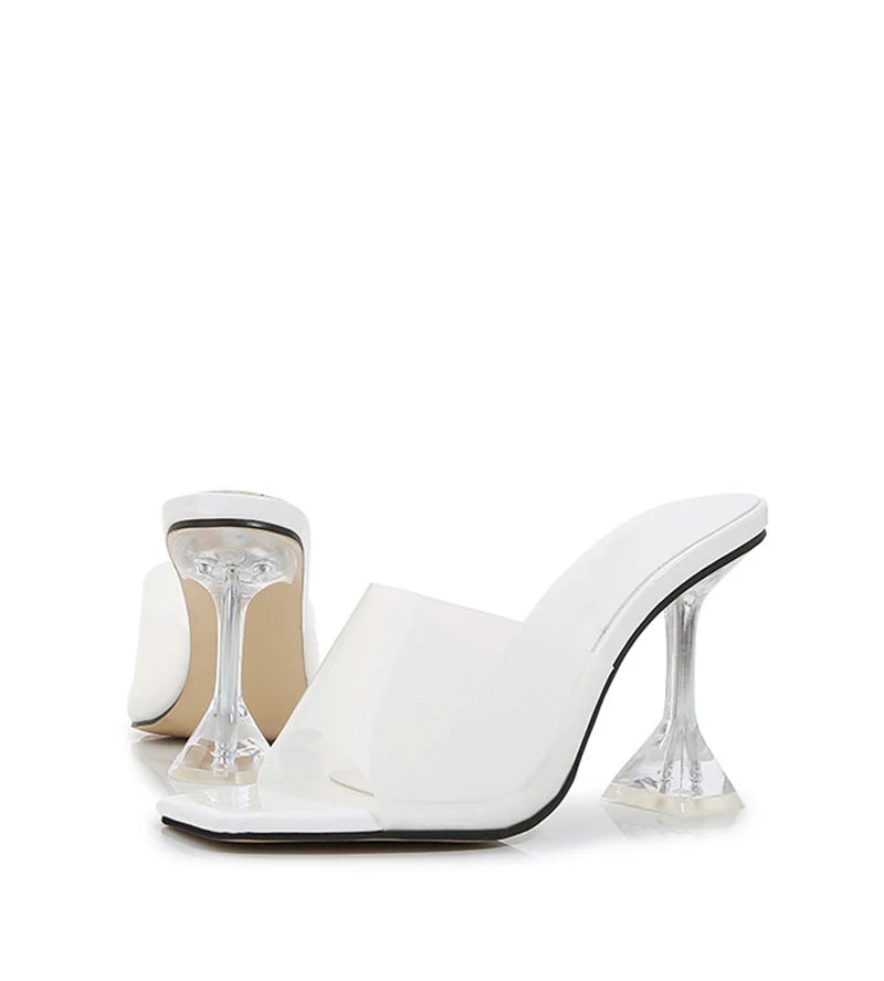Liyke 2026 New Transparent Crystal Clear Heels Women Slippers Candy Color PVC Shoes Female Mules Slides Summer Sandals Size 46