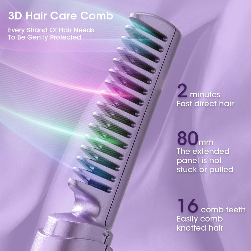 Wireless Hair Straightener and Curler Comb for Women USB Rechargeable Anti-Scald Portable Hair Brush for Home and Travel