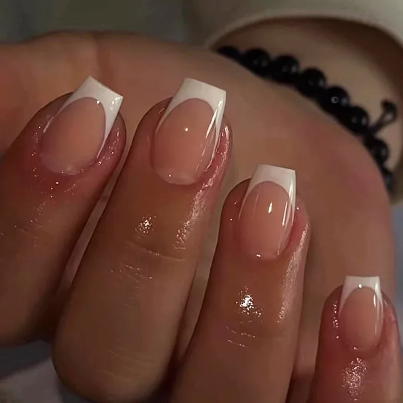 New Short Ballet 24 Pcs Fake Nail with Jelly sticker Press on False Nails Wearable Round Head Oval Full Cover Nail Tips