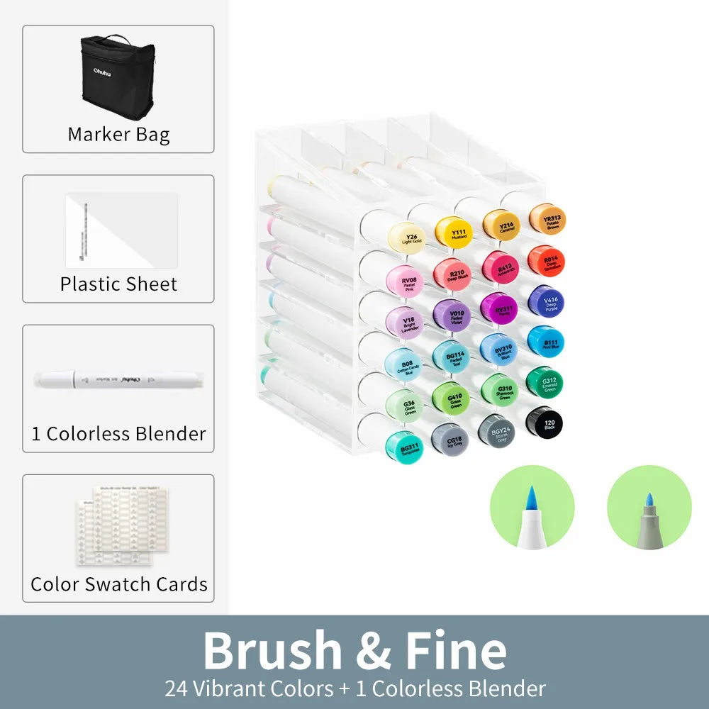 Ohuhu Honolulu 24 Colors Marker Pen Set Alcohol Art Markers Refillable Dual Tips Sketching Drawing Manga School Art Supplies