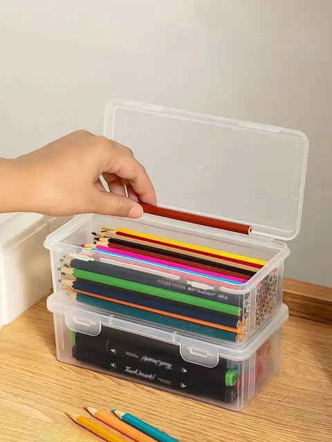 1/2/3/4pcs Clear Pencil Box Large Capacity Plastic Organizer Storage Boxes for School Bulk Stackable Design Office Supplies