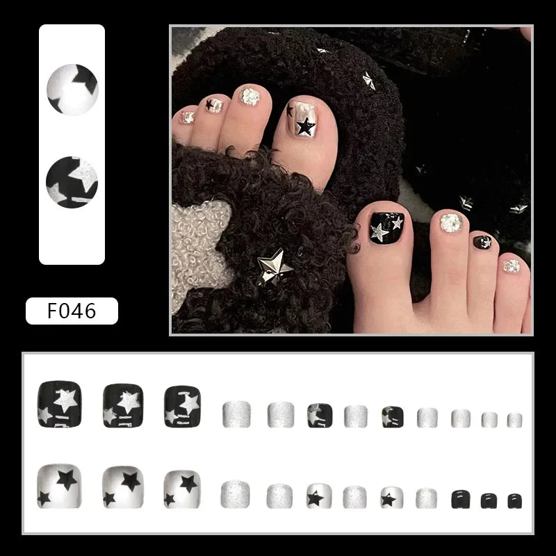 Simple French Press on Nails Fake Nails Tips with Sticker False Toenail Design Butterfly Lovely Girl False Toenail