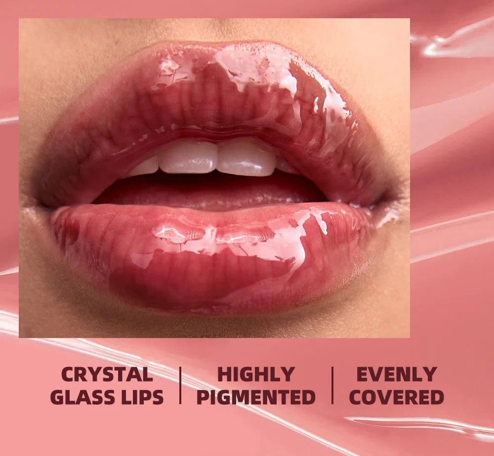 QIBEST Mirror Pearl Lipgloss Long Lasting Moisturizing Lipstick Shine Glitter Lip Glaze Non Stick Cup Jelly Pout Lip Tint Makeup