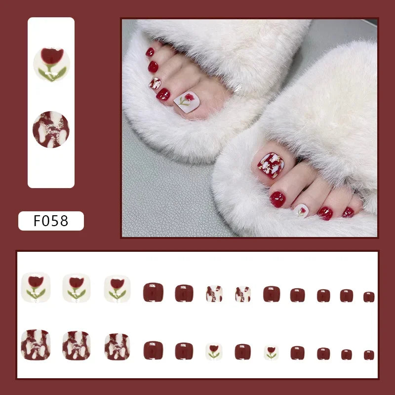 Simple French Press on Nails Fake Nails Tips with Sticker False Toenail Design Butterfly Lovely Girl False Toenail