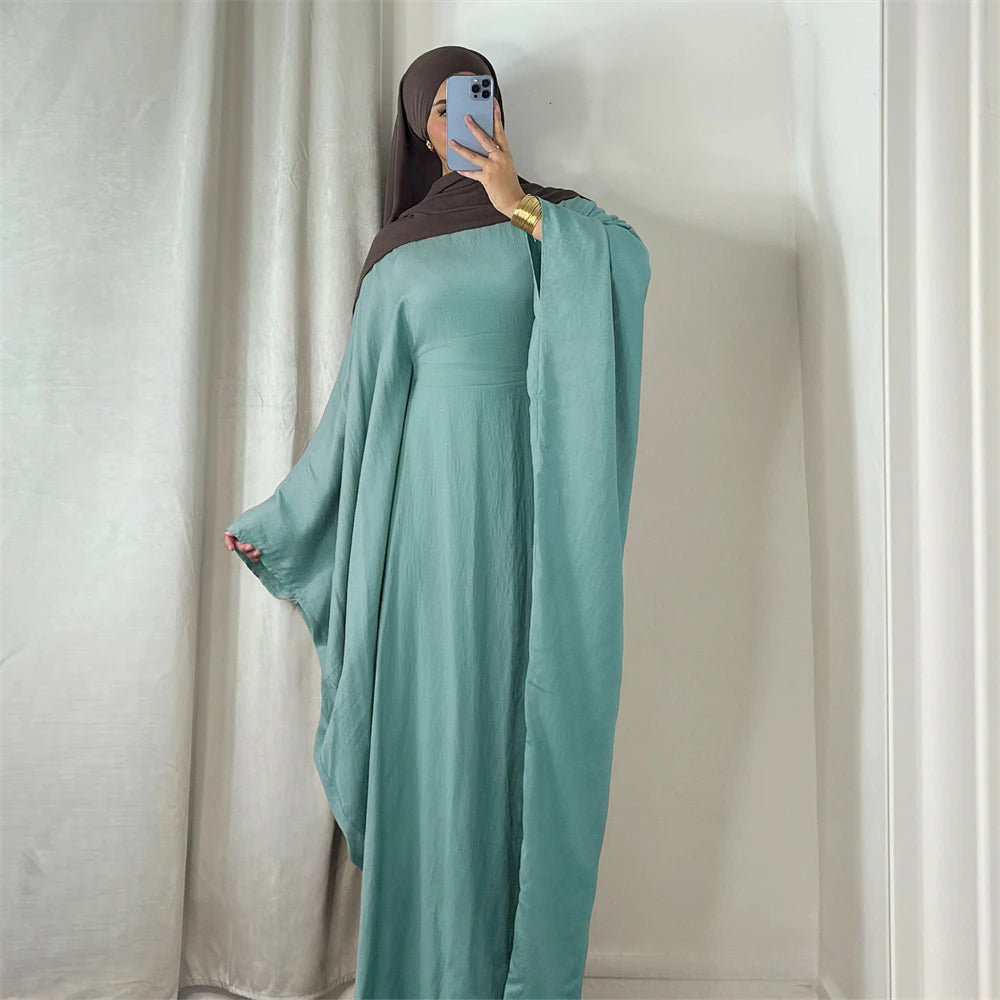 Ramadan Eid Soft Crepe Khimar Batwing Abaya Dubai Islam Muslim Modest African Dresses For Women Kaftan Kebaya Robe Femme Musulma