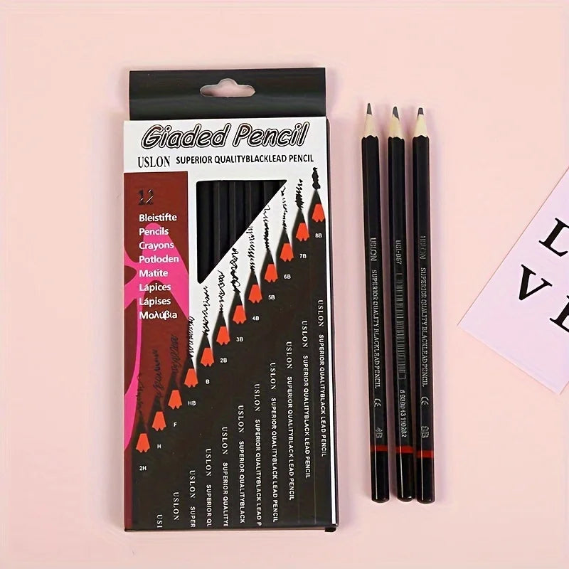 12 Pcs Premium Wood Sketching Pencils Set Professional Drawing 2H-8B Graphite Drawing Pencils for Artists School Art Supplies