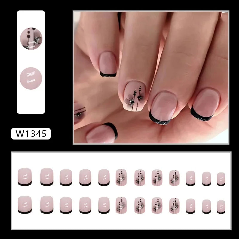 New Short Ballet 24 Pcs Fake Nail with Jelly sticker Press on False Nails Wearable Round Head Oval Full Cover Nail Tips