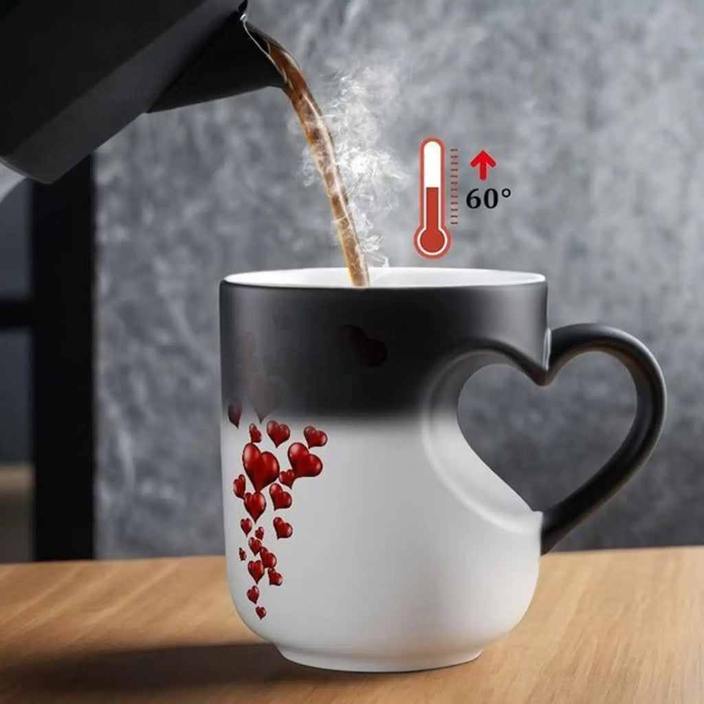 400ml Color Change Mug Heart Shape Handle Milk Juice Cup Ceramic Heat Activated Mug Thermochromic Bar Coffee Tea Water Dispenser