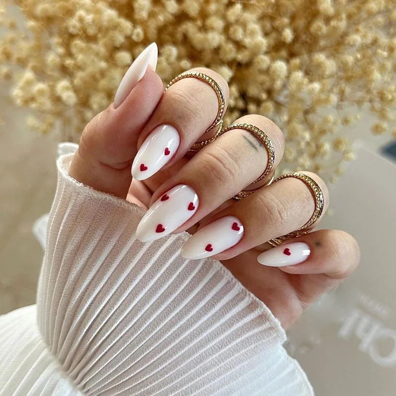 24Pcs/Set Love Ballerina Press on Nails Sets Free False Nails Adhesive Full Cover Artificial Art Fake Nail Professional Material
