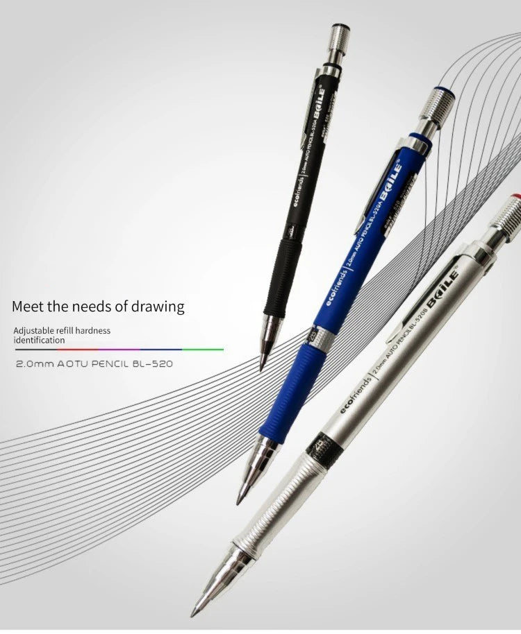 2.0mm Mechanical Pencil With Black/Color Lead Refill Automatic Pencil Art Drawing Painting Sketching School & Office Stationery