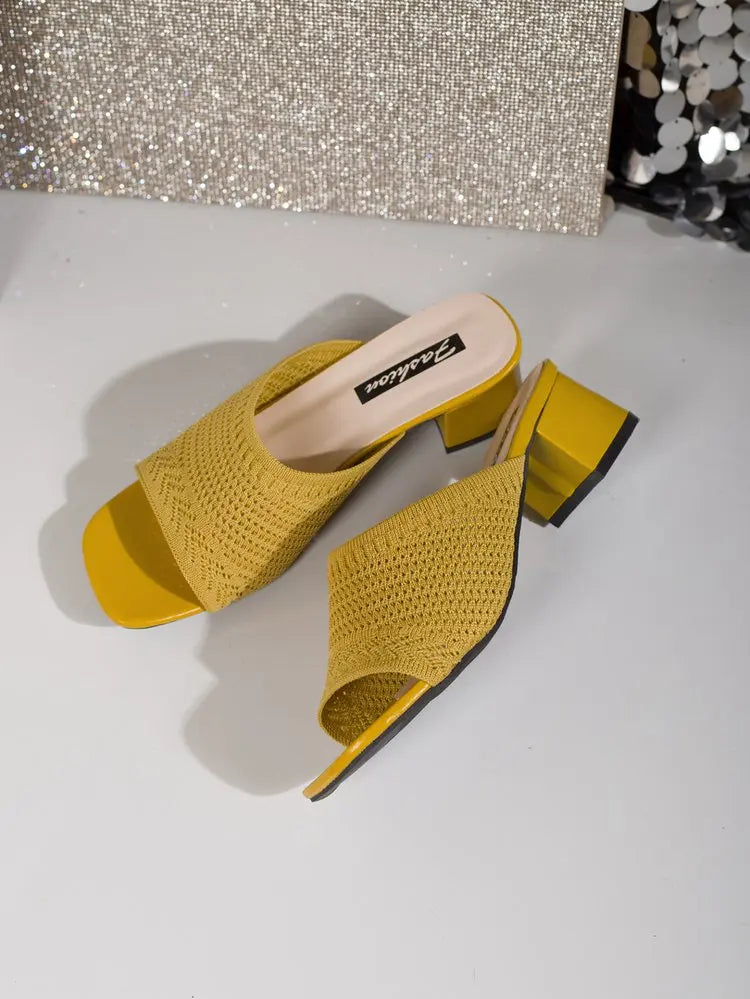 Summer Plus Size High Heel party Sandals Knitted Breathable Block Heel Sandals Fashion casual Brown Comfortable Women's Shoes