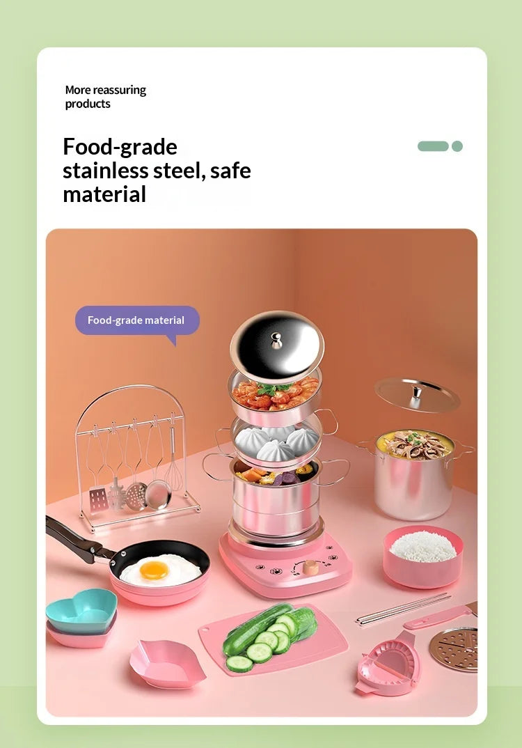Wholesale Mini Electric Cooktop Kids Real Cooking Pretend Play Kitchen Toy Full Set With US UK EU Plug For Girls Role Play Game
