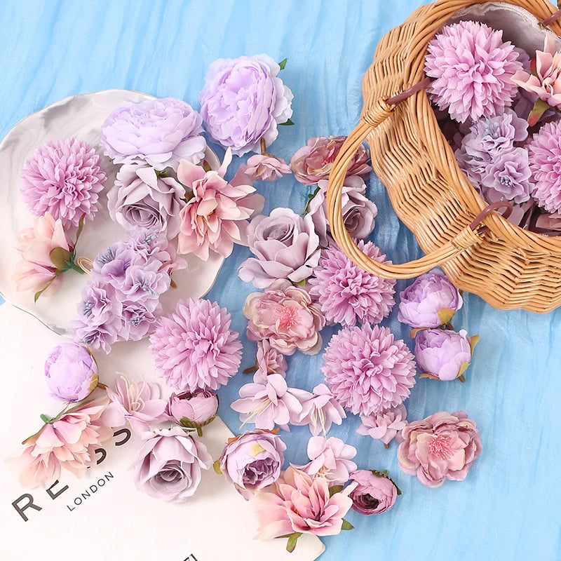 1Bag Artificial Flower Head For Home Room Wedding Decoration Handmade Craft Wreath Christmas Tree Decor 2025 Navidad Supplies