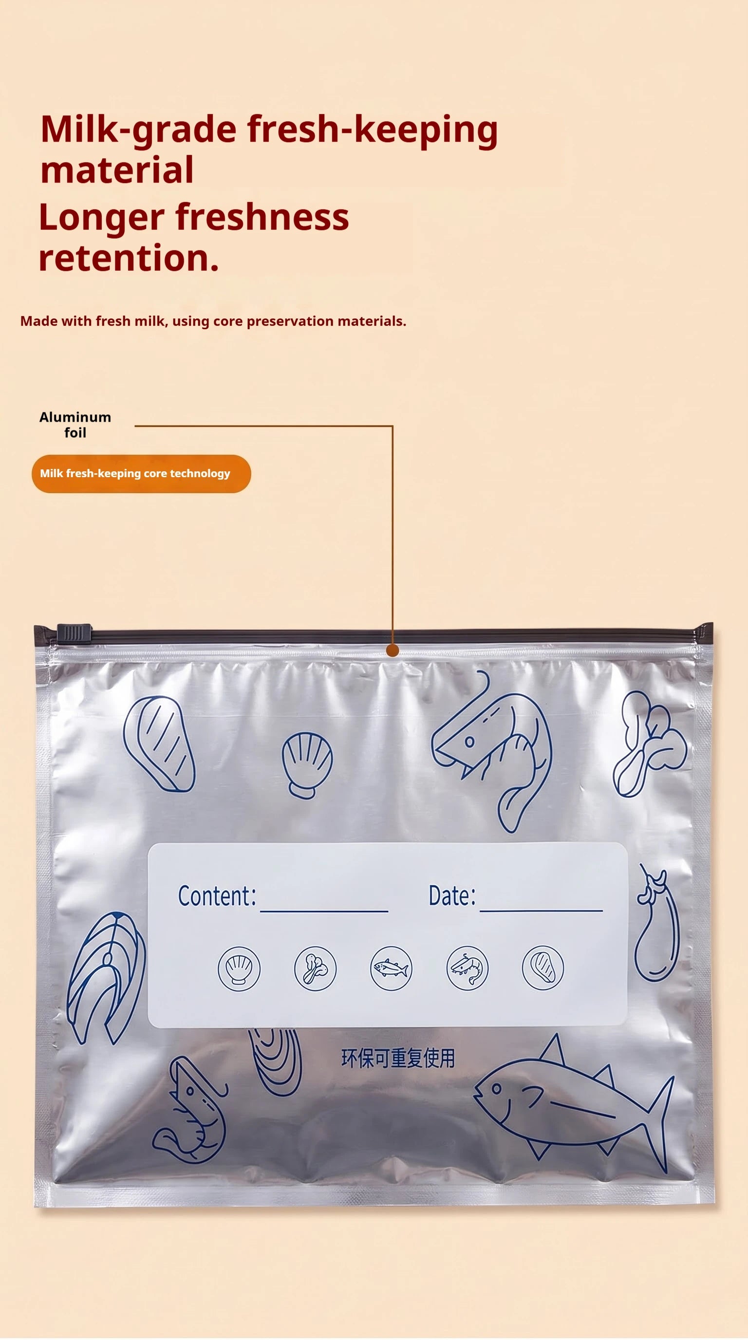 60pcs Aluminum Foil Food Sealable Storage Bags, Freezer Bags, Up Sealable Bags with Label And Zip Lock, Zip Seal Food Bags