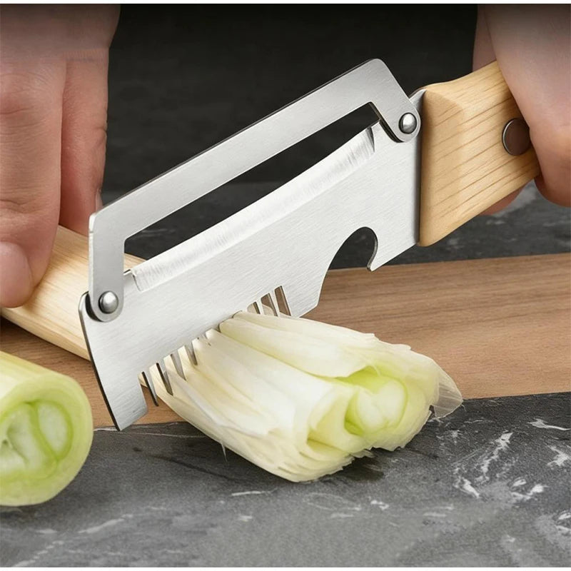 Multipurpose Vegetable Peeler Stainless Steel Kitchen Tool Wooden Handle Cutter For Scallion Potato Fruit Asparagus Winter Melon