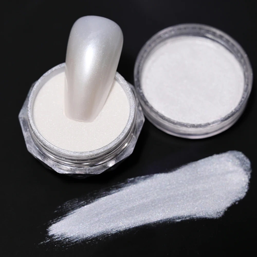 Pearl White Nails Glitter Aurora - Hailey Bieber Nails Moonlight Powders Fritillary Shell Mirror Pigment Nail Decoration