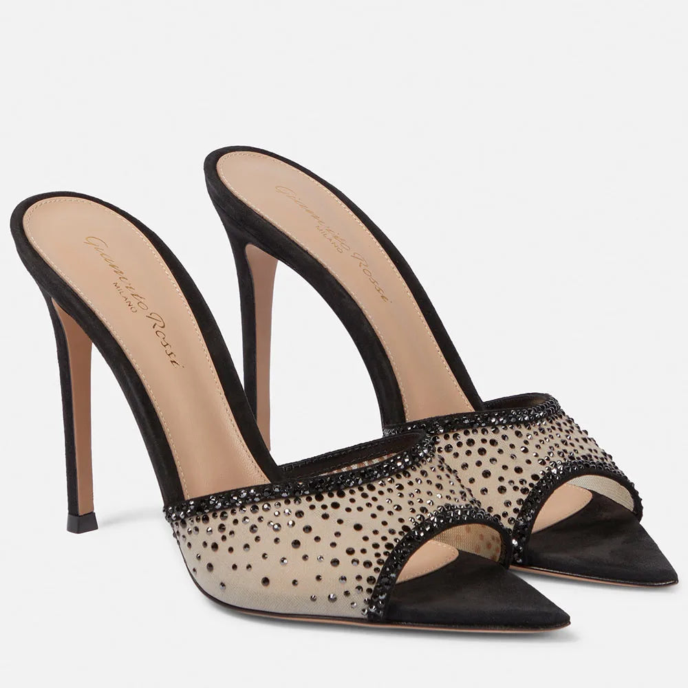2026 Peep Toe Sexy Summer Women's Mules Pump Sandals Elegant Chic Super Thin High Heels Office Lady Party Shoes Slipper Sandals