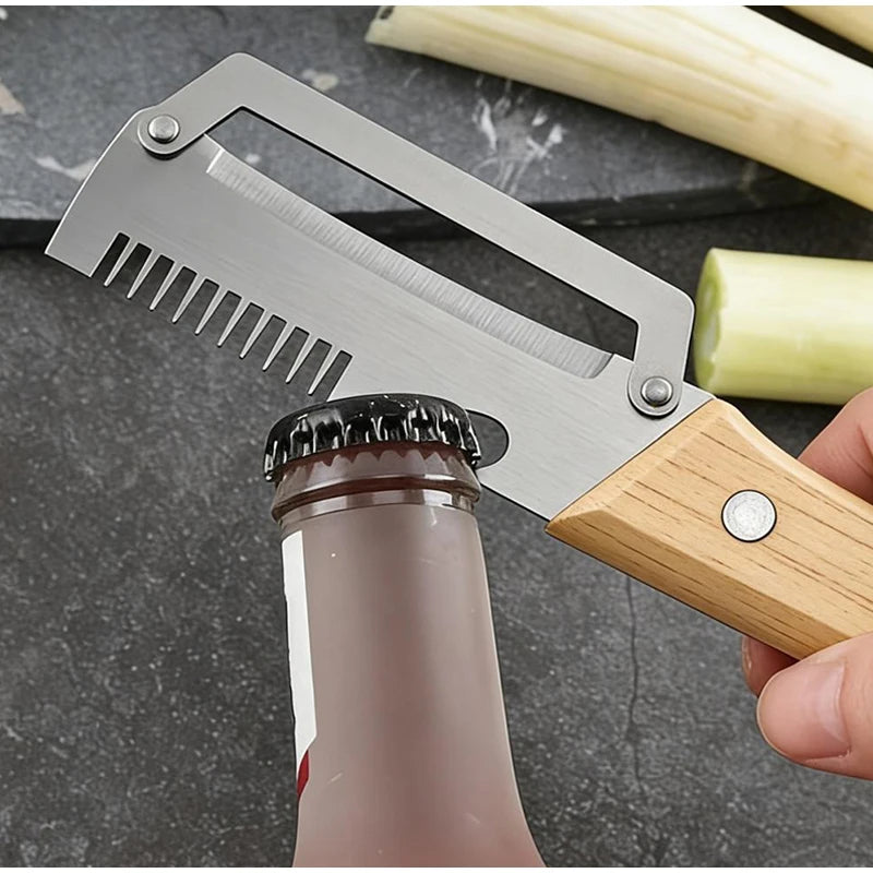 Multipurpose Vegetable Peeler Stainless Steel Kitchen Tool Wooden Handle Cutter For Scallion Potato Fruit Asparagus Winter Melon