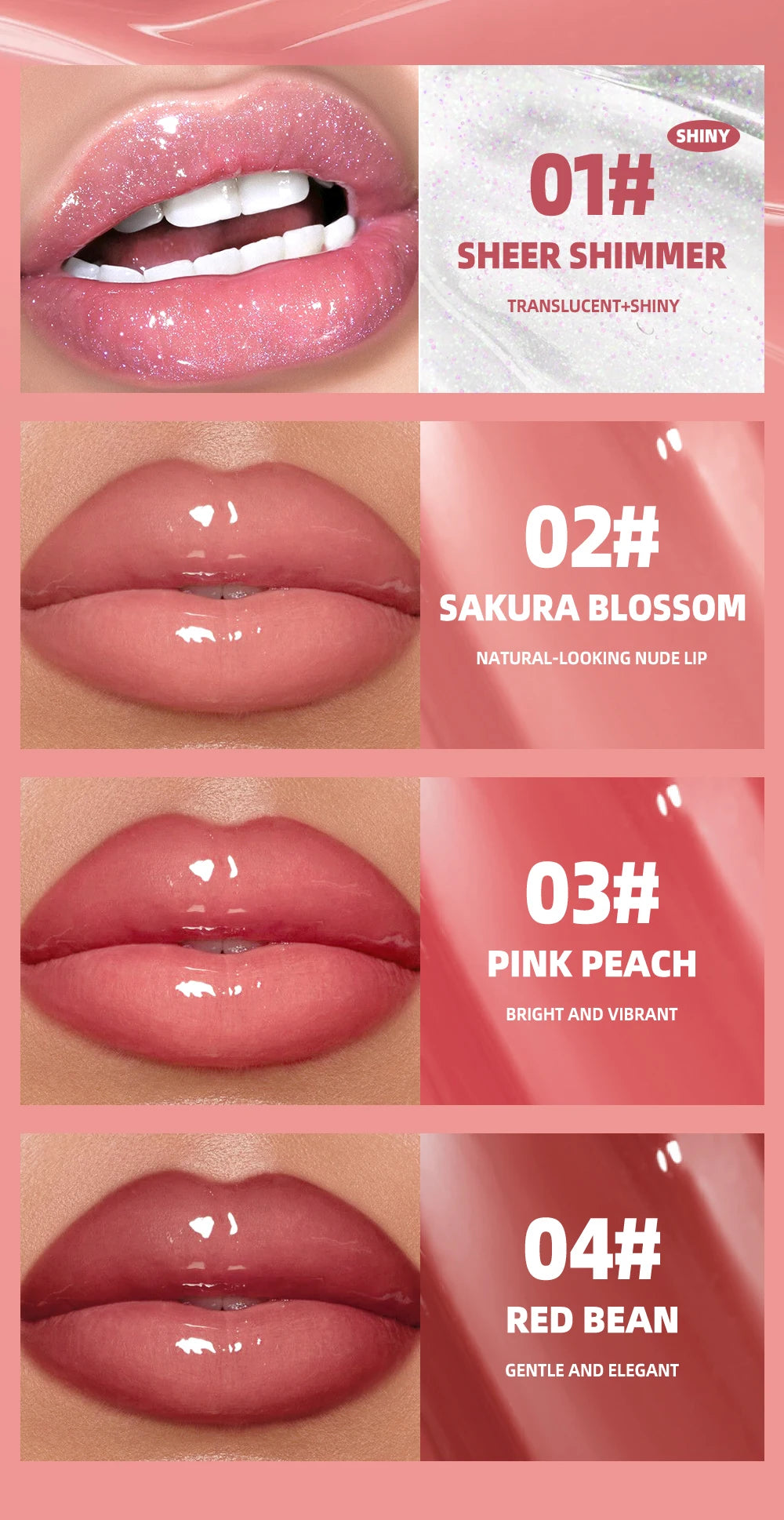 QIBEST Mirror Pearl Lipgloss Long Lasting Moisturizing Lipstick Shine Glitter Lip Glaze Non Stick Cup Jelly Pout Lip Tint Makeup