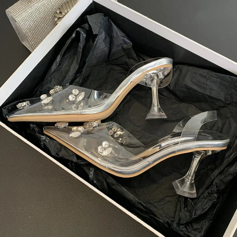 Eilyken CRYSTAL PVC Transparent Women Pumps Fashion Pointed Toe High Heels Party Mules Shoes Zapatillas De Mujer