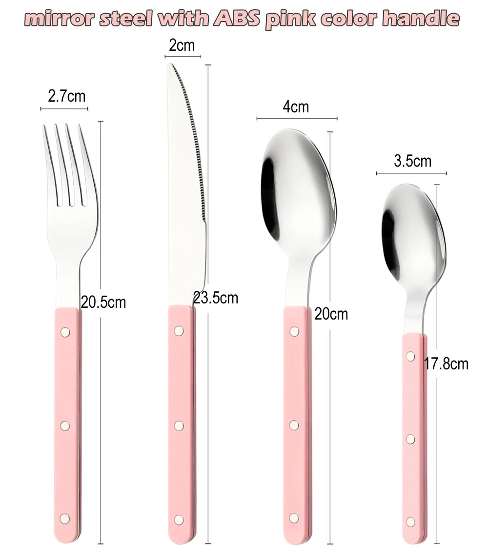 Fashionable Design Top Mirror Polishing Cutlery Sets Stainless Steel 18/8(304) ABS Handle With Rivets Silverware Set For Kitchen