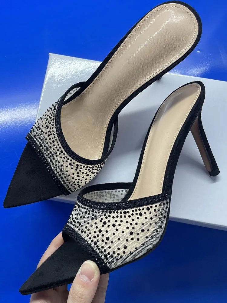 2026 Peep Toe Sexy Summer Women's Mules Pump Sandals Elegant Chic Super Thin High Heels Office Lady Party Shoes Slipper Sandals