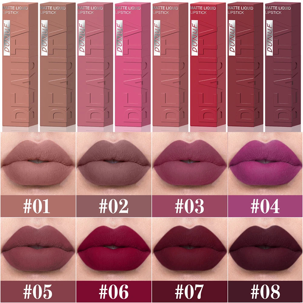 Matte Velvet Lipstick Lip Gloss Waterproof Smooth Long-Lasting Non-sticky Non-transfer Deep Red Nude Y2K Daily&Party Makeup Gift