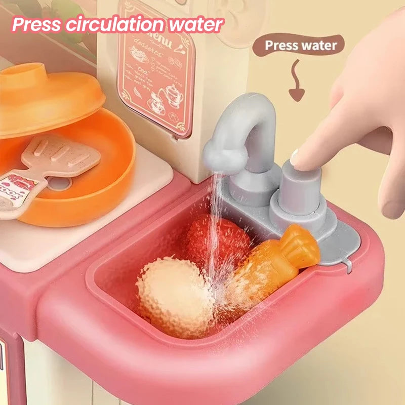 Kids Kitchen Play Set Water Spray Light Sound Electronic Stove Simulated Cooking Dining Table House Play Toy Gifts for Girls Boy