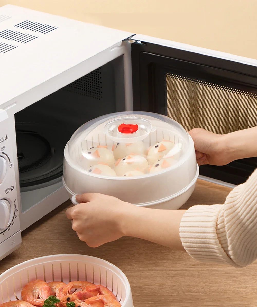 COOKER KING Microwave Heating Steamer Large Capacity Household Kitchen Steamer Box with Steam Vent