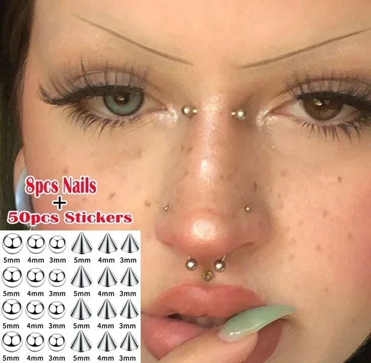 180pcs Non Piercing Lip Nails Sticker Selfadhesive Waterproof Reusable Fake Lip Nail Eyebrow Nose Ring Body Belly Button Jewelry