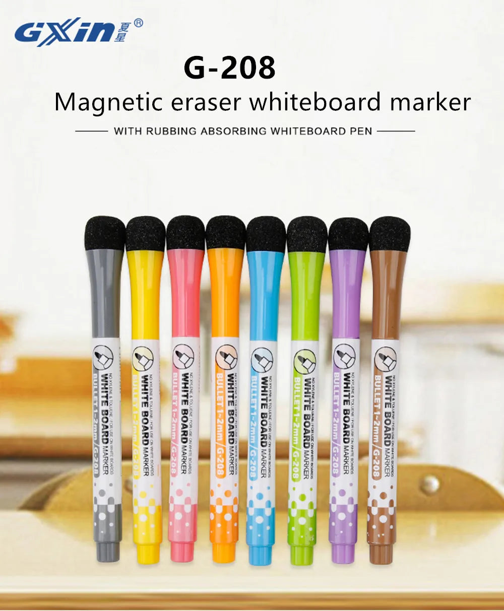Gxin G-208 8Pcs Erasable Markers Set Colors Magnet Whiteboard Ink Pens School Teacher Resources Graffiti Drawing.Color Markers.