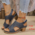 Hollow Out Women's High Heels Sandals Summer Hook Loop Thick Heeled Platform Sandles Casual Anti-Slip Beach Sandals Plus Size