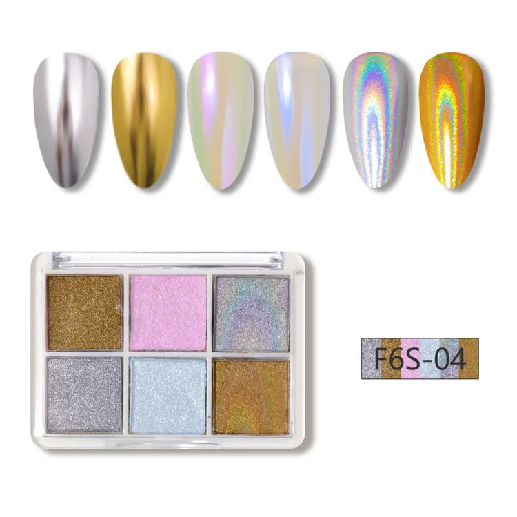 6Colors/Set Solid Magic Mirror Nail Art Powder Aurora Metallic Effect Chrome Glitter Pigment Holographic  Eye/Nails Decor Dust
