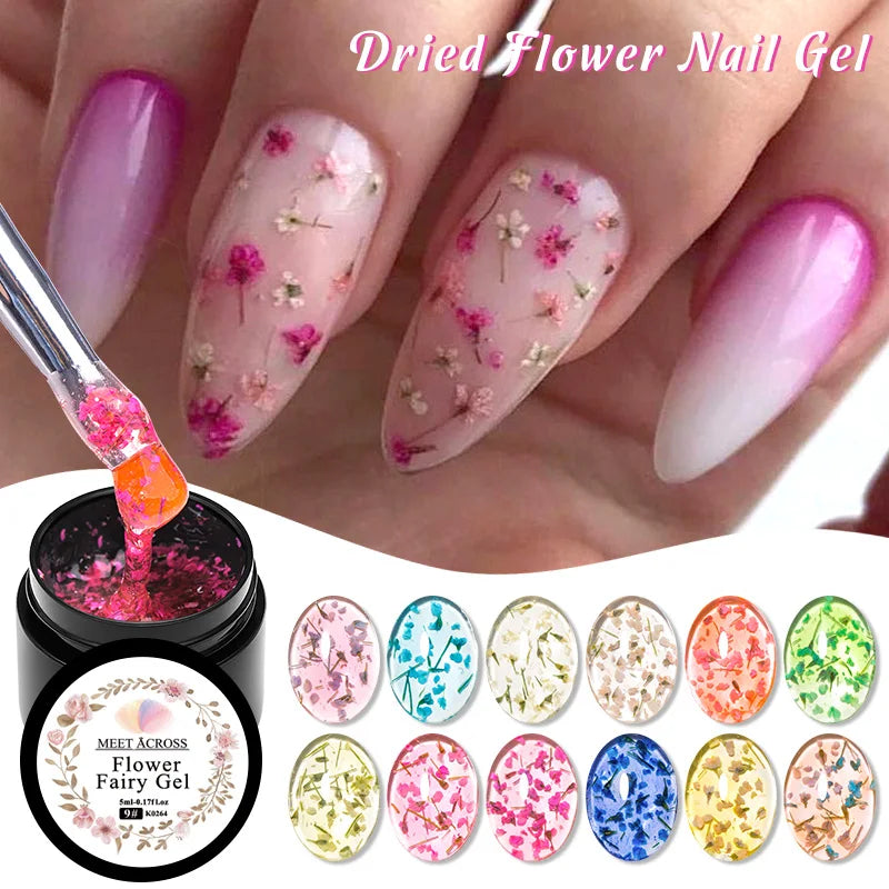 5ml Pink Dried Flower Nail Gel Polish Semi Permanent Natural Flower Fairy Nail Art Gel Soak Off UV Painting Varnishes For Nails