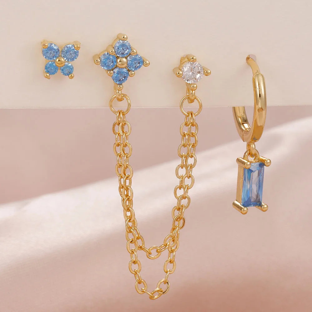 3PCS Exquisite Stainless Steel 12 Constellation Birthstone Earrings Set for Woman Cartilage Piercing Earrings Fashion Jewelry
