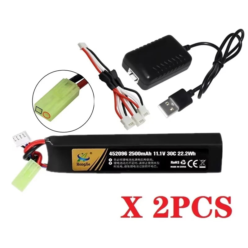 Water Gun Airsoft 11.1V 3S 2500mAh 30C 452096 LiPo battery+Charger Tamiya Plug for Airsoft BB Air Pistol Electric Toys Gun Parts