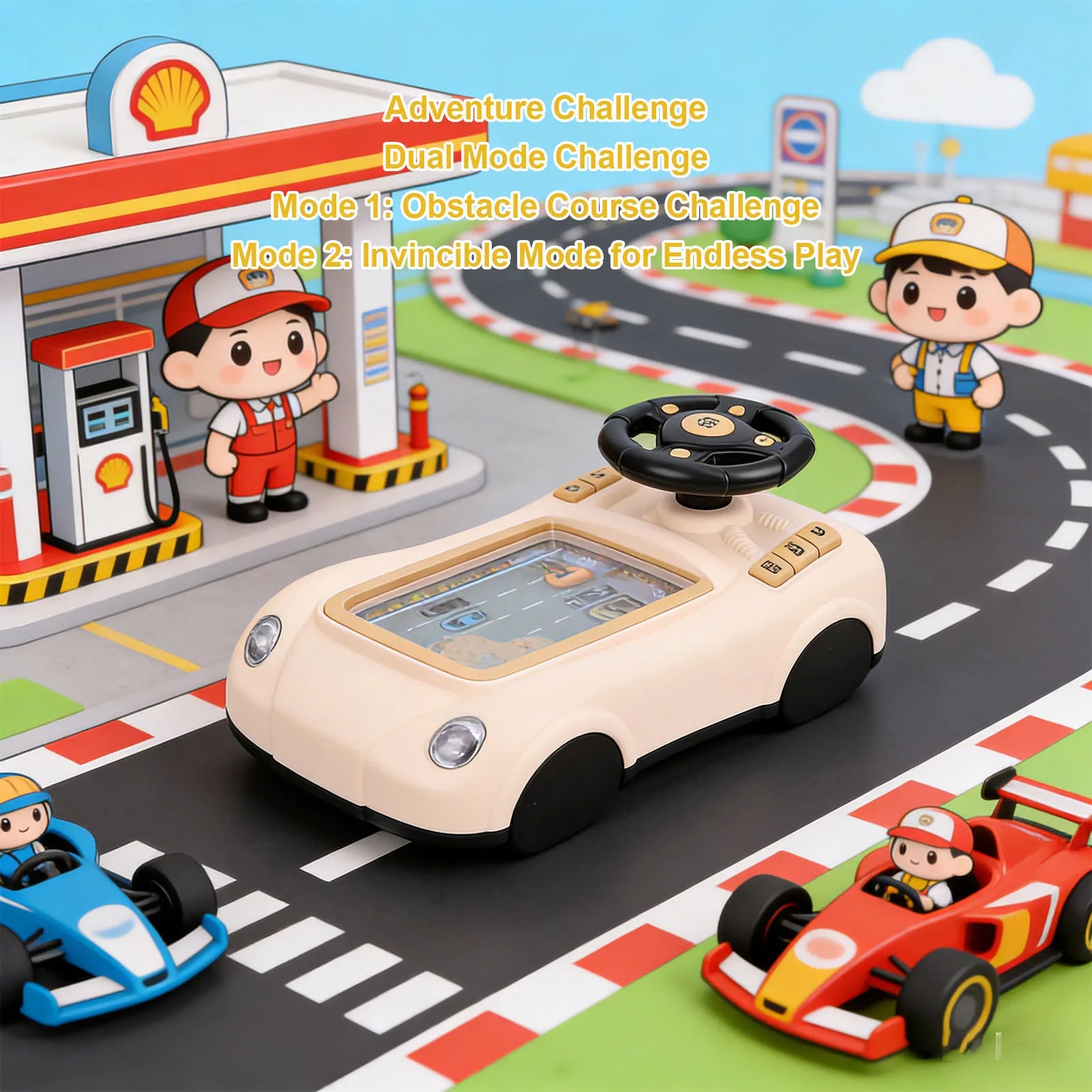 Kids Steering Wheel Racing Car Toy Car Racing Adventure Toy with Steering Wheel Interactive Simulated Driving Racing Car Game