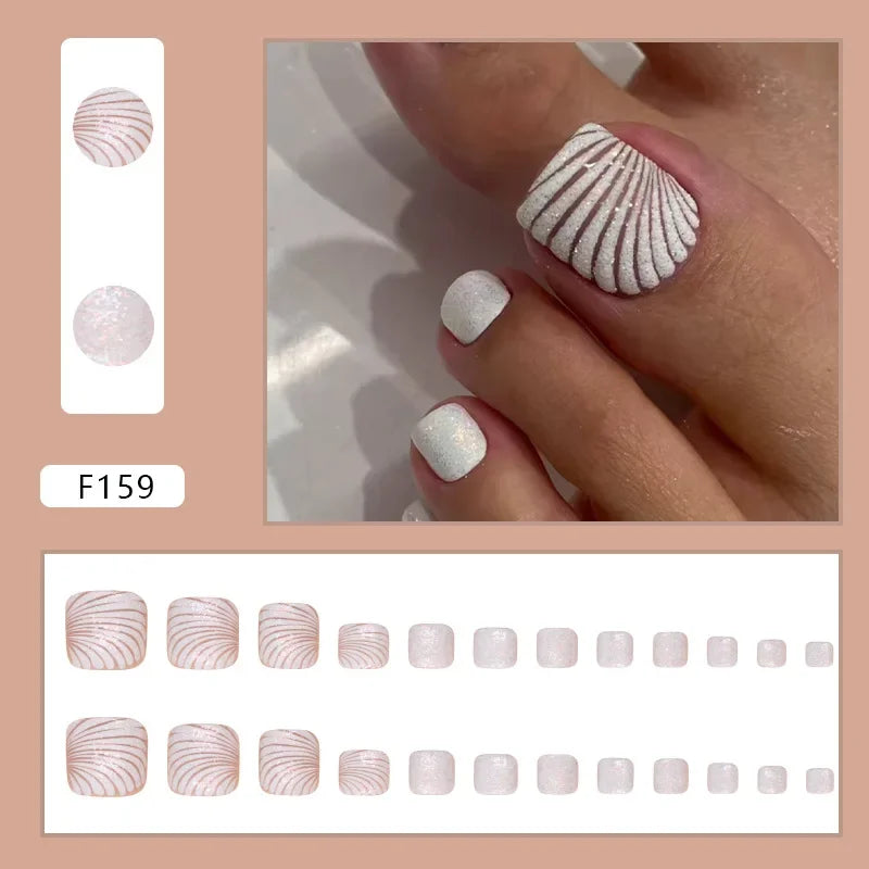 Simple French Press on Nails Fake Nails Tips with Sticker False Toenail Design Butterfly Lovely Girl False Toenail