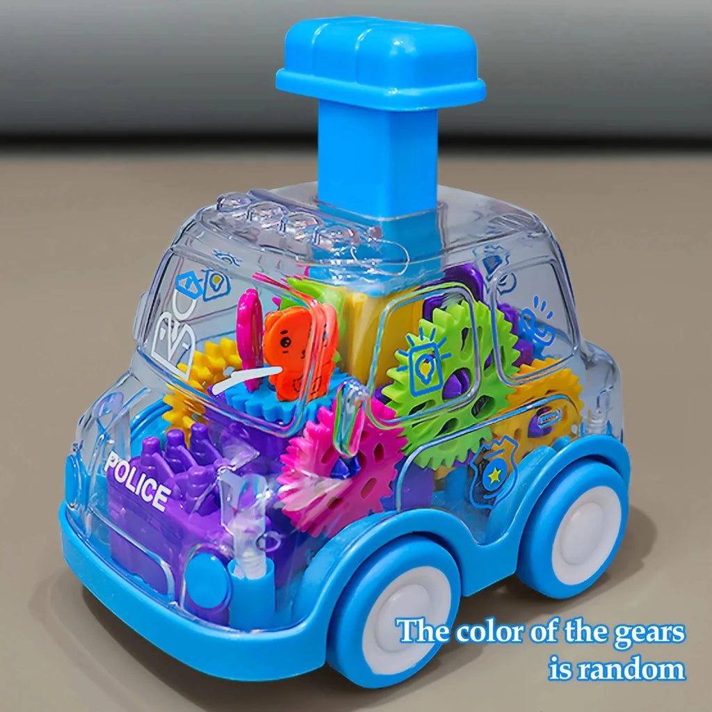 Baby Toy Cartoon Press Gear Car Toy Lnertia Pull-back Transparent Car Inertia Rebound Car Birthday Gifts for Kids Boys and Girls