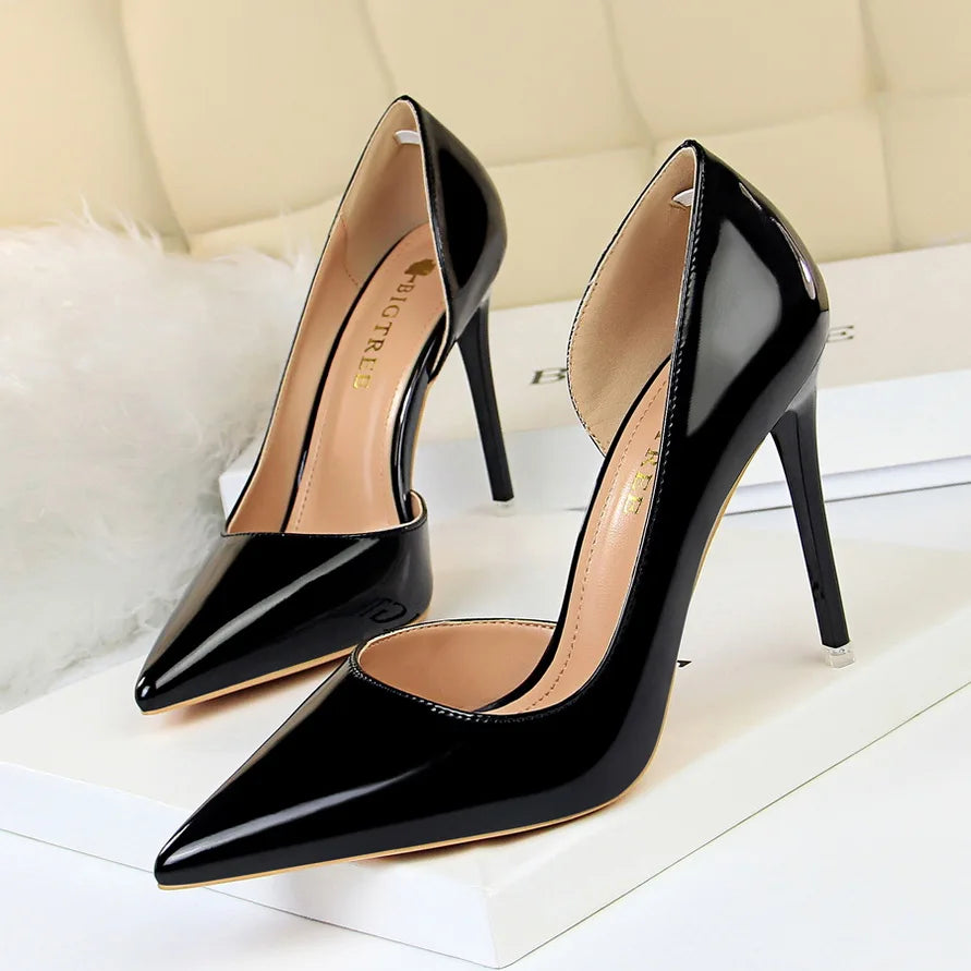 Women 10.5cm High Heels Pumps Lady Stripper Stiletto Metallic Leather Scarpins Wedding Heels Catwalk Party Silver Gold Shoes