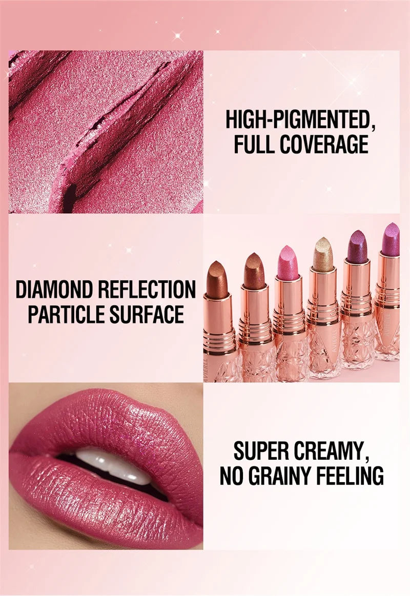 10 Colors 3 in 1 Pearlescent Lipstick Long Lasting Moisturizing Sparkling Quicksand Gold Lip Gloss Pearl Shimmer Sexy Lip Makeup