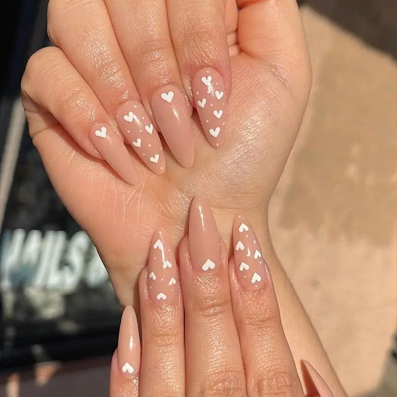 24Pcs/Set Love Ballerina Press on Nails Sets Free False Nails Adhesive Full Cover Artificial Art Fake Nail Professional Material