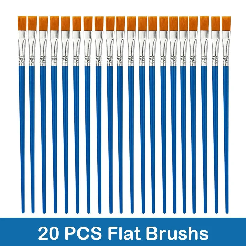 10/20/50Pcs Painting Brushes Set Art Round Flat Hair Nylon Hair Paint Brush Pen for Oil Acrylic Watercolor School Art Supplies