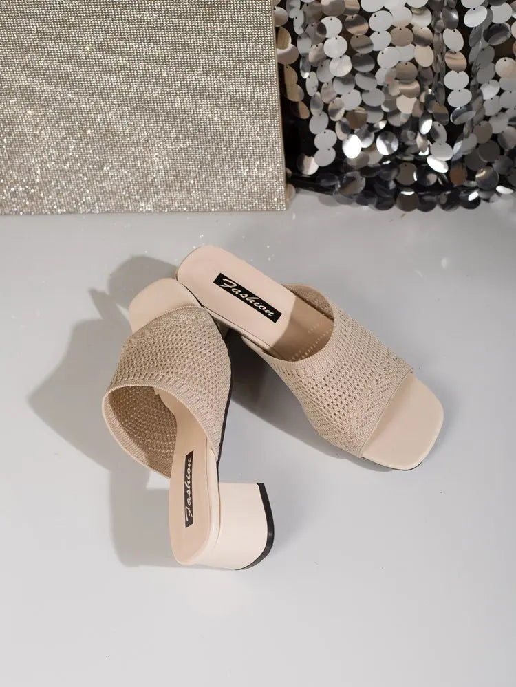Summer Plus Size High Heel party Sandals Knitted Breathable Block Heel Sandals Fashion casual Brown Comfortable Women's Shoes