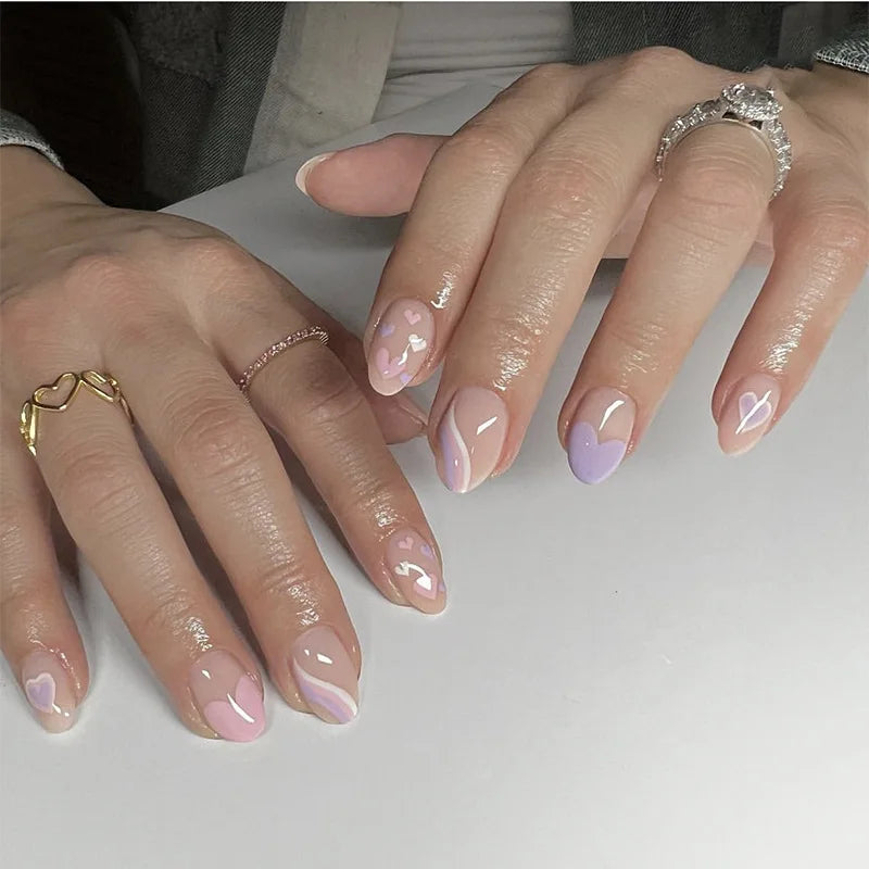 24Pcs/Set Love Ballerina Press on Nails Sets Free False Nails Adhesive Full Cover Artificial Art Fake Nail Professional Material