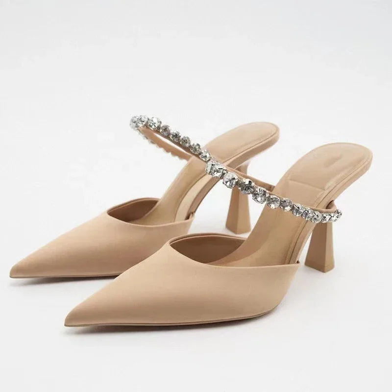 Rhinestone Heels Slingback High Heels Women Pumps 2023 Women's Mules Elegant Modern High-heeled Sandals Pointe Party Shoes