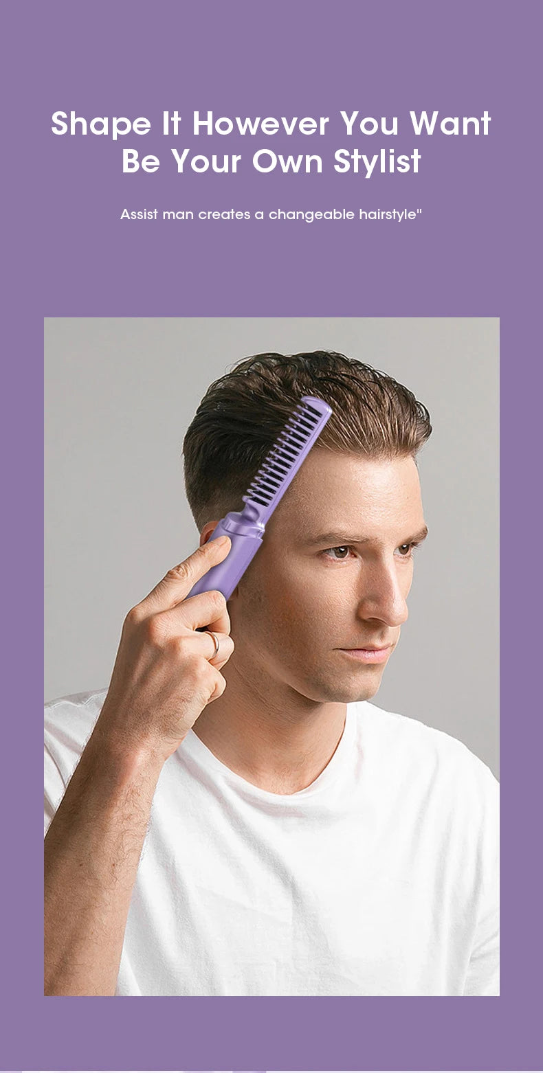Wireless Hair Straightener and Curler Comb for Women USB Rechargeable Anti-Scald Portable Hair Brush for Home and Travel
