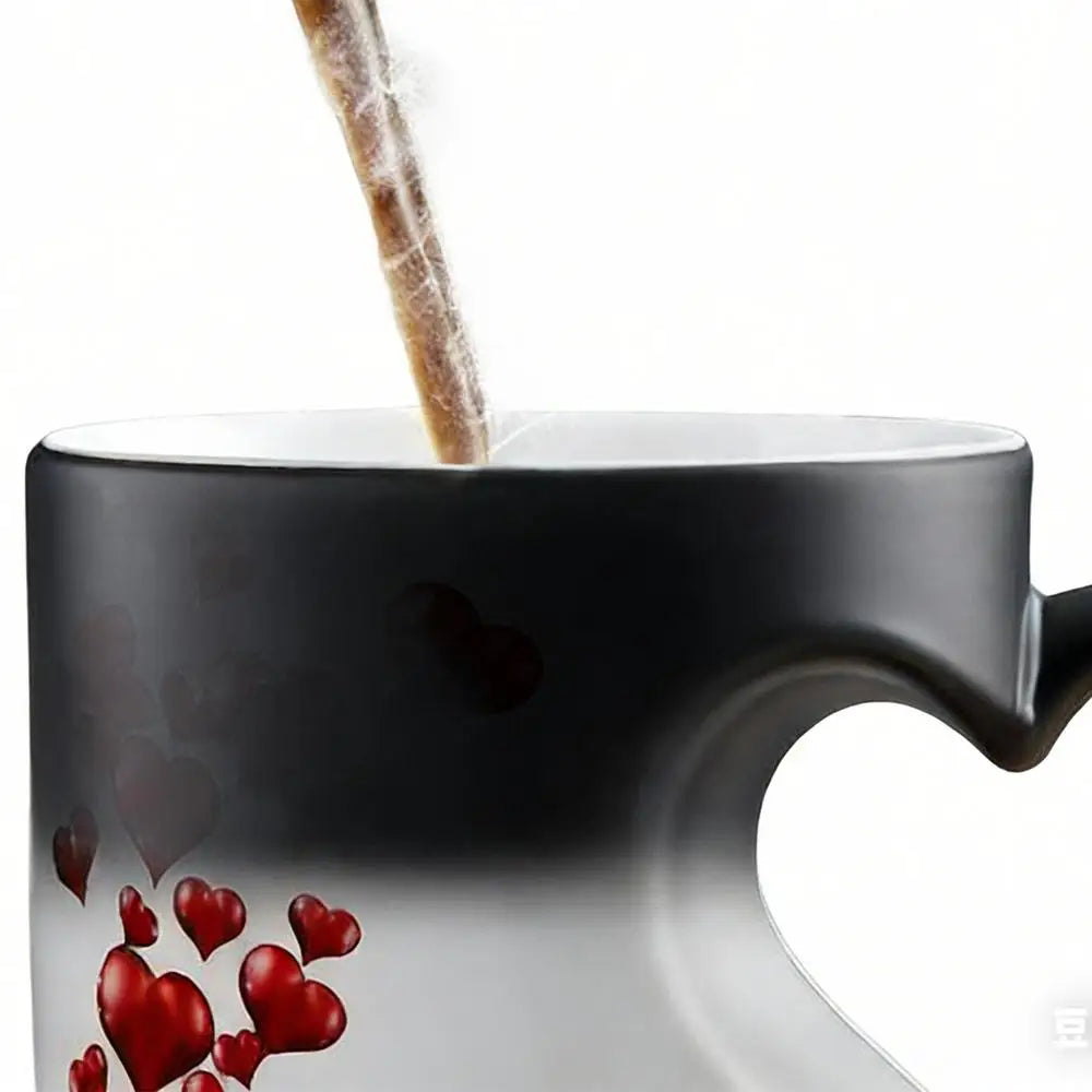 400ml Color Change Mug Heart Shape Handle Milk Juice Cup Ceramic Heat Activated Mug Thermochromic Bar Coffee Tea Water Dispenser
