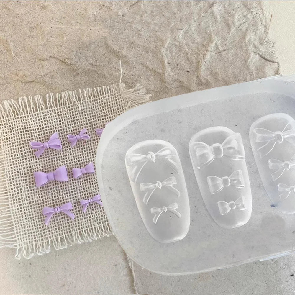 1Pcs 3D Bowknot Silicone Nail Mold Ballet Ribbon Tie Nail Charms Transparent Nails Template Carving Bowtie Manicure Stencil Tool
