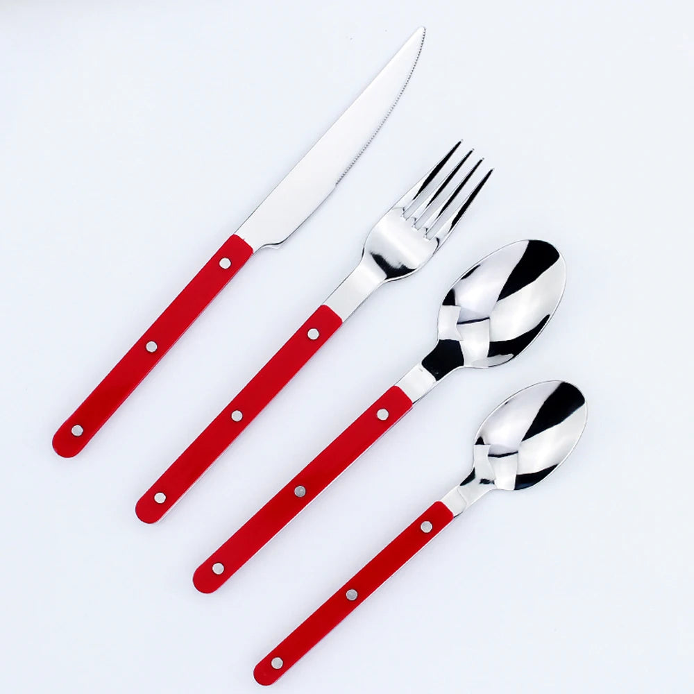 Fashionable Design Top Mirror Polishing Cutlery Sets Stainless Steel 18/8(304) ABS Handle With Rivets Silverware Set For Kitchen